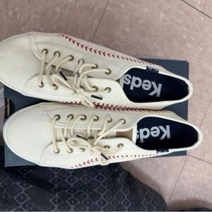 Keds Cream Sneakers with Red Accents